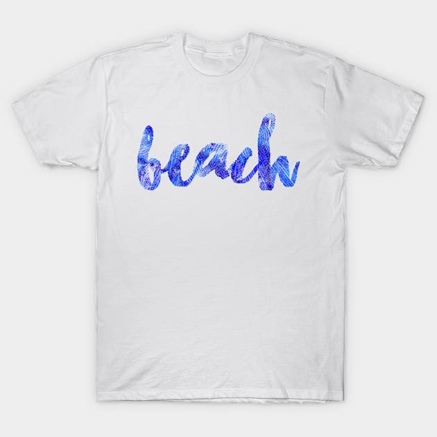 Dark blue 'Beach' Typography Design T-Shirt by StylishTayla